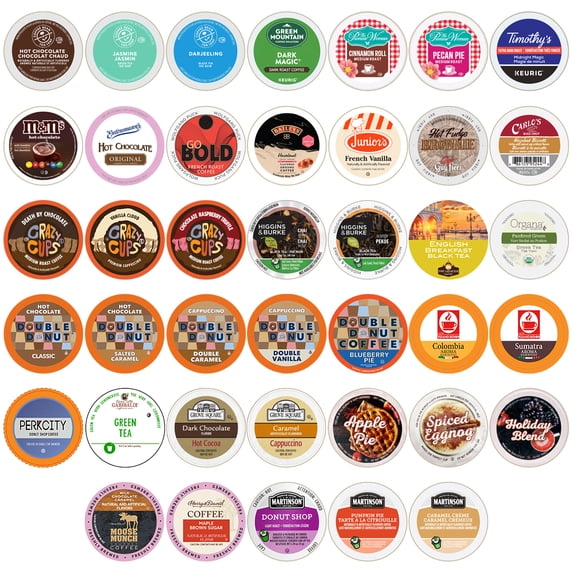 Flavored Coffee, Tea, Hot Cocoa and Cider Single Serve Cups for Keurig K cup Brewers, 40 Count