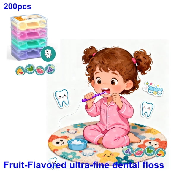 200pcs Fruit Flavored Dental Floss Picks - 50 Picks Each of Mint, Strawberry, Lemon, Grape Flavored