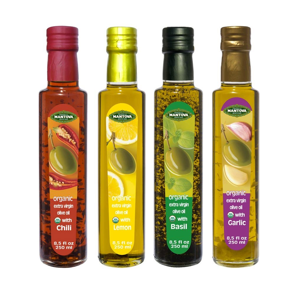 Flavored Extra Virgin Olive Oil Variety Pack Garlic, Basil, Chili