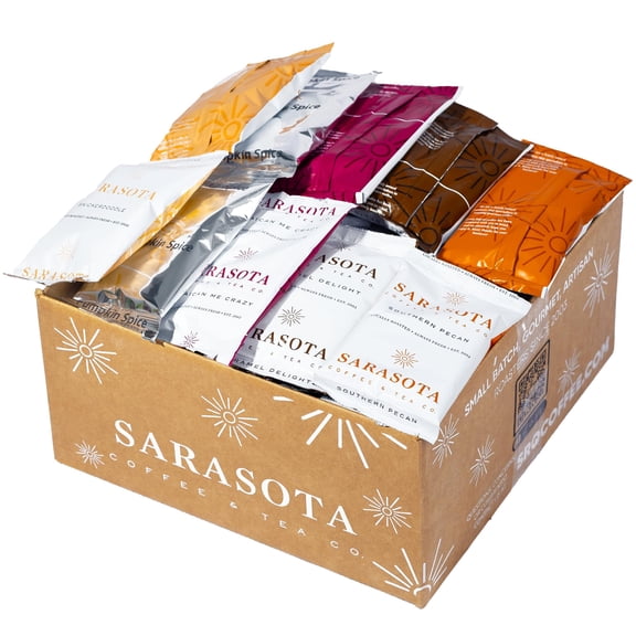 Flavored Ground Coffee Sampler Pack  Variety Gift Set, Medium Roast, Low Acid, Pre-Measured 2oz Pouches, Gourmet Bulk Coffee Packets for 12-Cup Drip Makers