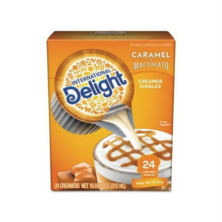 Flavored Liquid Non-Dairy Coffee Creamer Caramel Macchiato, Mini Cups, 24/Box