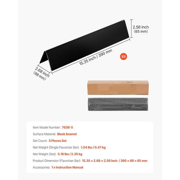 Flavorizer Bars,15"Grill Replacement Part,for Weber Spirit I&II 300 Series Grills,Including Spirit E-310,ll S-310,ll E-320,Porcelain-enameled Steel Thicker Heat Plate,5 Pack