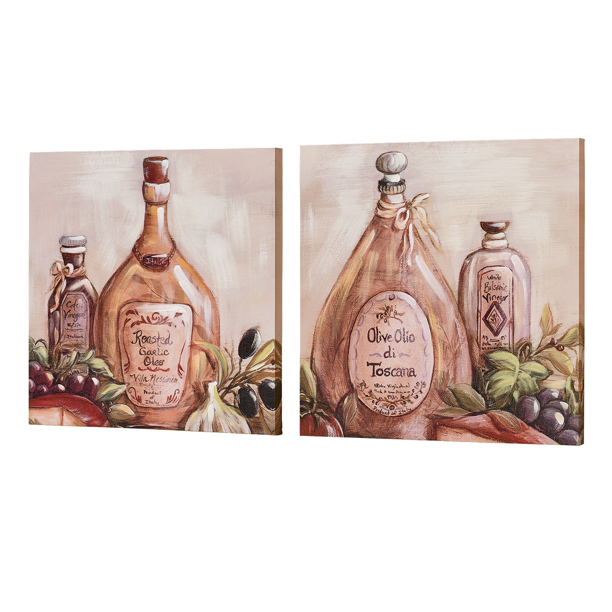 Flavors from Italy Oil Bottle Canvas Wall Art Beige And Green Tones Set of 2