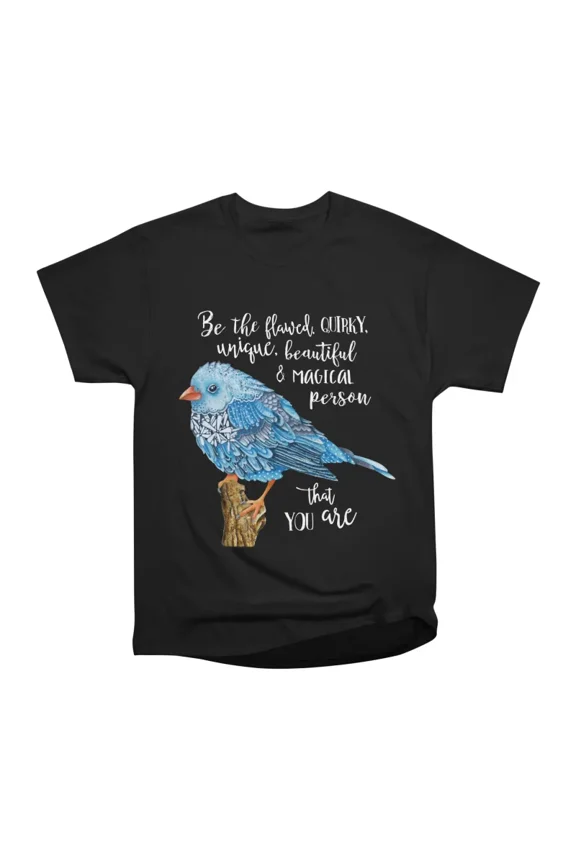 Flawed Bird White Words T-Shirt Tee Gift For Him Merch For Her Apparel For Friend