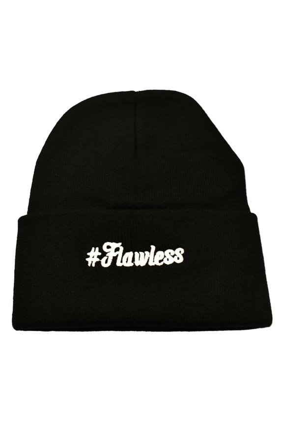 Flawless Embroidered Beanie, Black, One Size