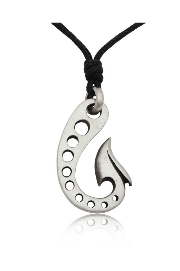 Flawless Lovely Maori Fishing Hook Silver Pewter Charm Necklace Pendant Jewelry With Cotton Cord