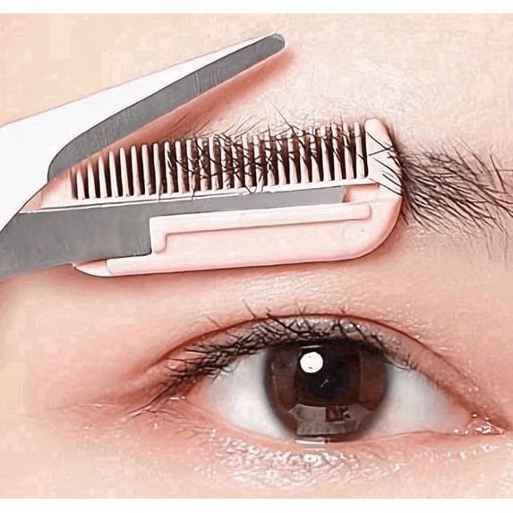 Flawless & Safe Eyebrow Scissors | Stainless Steel Blades with Built-in Comb & Pink Grip for Precise, Controlled Trimming at Home