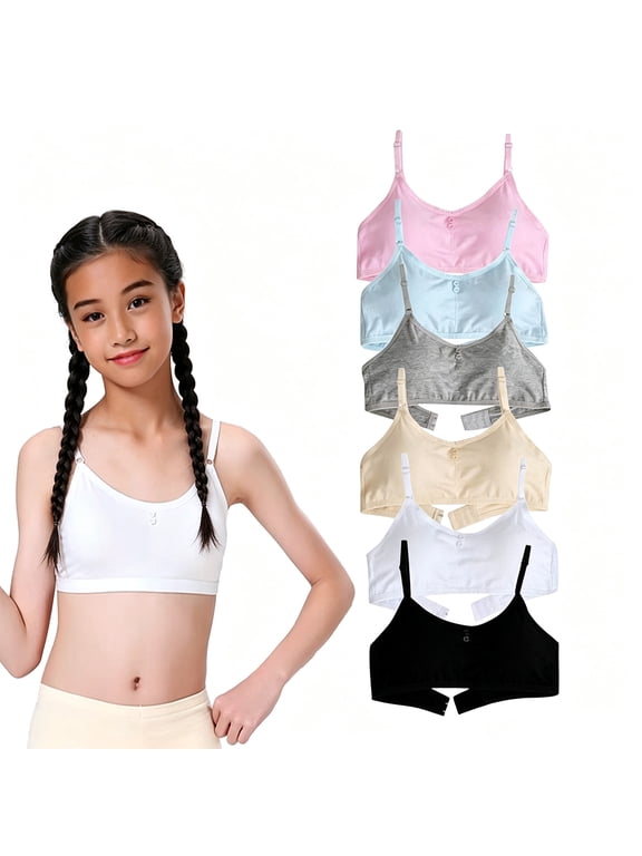 Flawless Skin-Safe Cotton First Puberty Bra Big Kids 10-16 Wireless Light Cushion Padding, Customizeable Shoulder Straps, Super Stretch Cozy Underwear for Indoor Rest & Outdoor Walking Trips