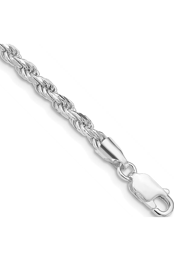 Flawless Trendy Luxe Sterling Silver Rhodium-plated 3.2mm Diamond-cut Rope Chain Charming Lustrous Stylish
