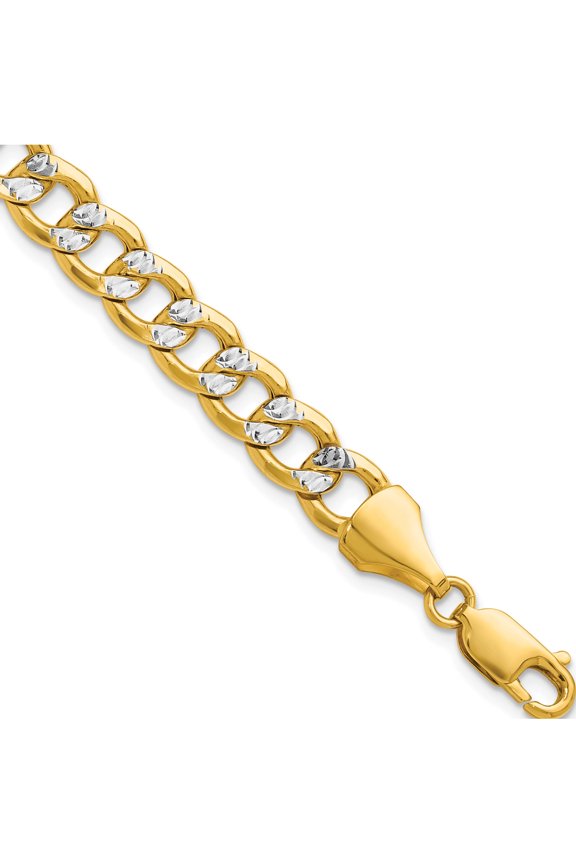 Flawless Unique Elegant 14k 7.75mm Semi-solid with Rhodium Pav? Curb Chain Luxury Heirloom Bold