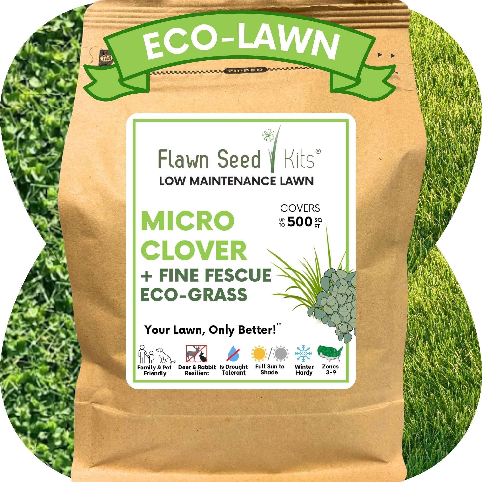 Flawn Micro Clover Perennial Grass Seed, - Low Maintenance Lawn