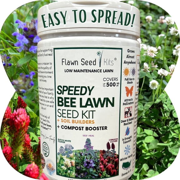 Flawn Seed Kits Speedy Bee Lawn 500 Sqft, Perennial Dutch White and Crimson Clover and Self-Heal