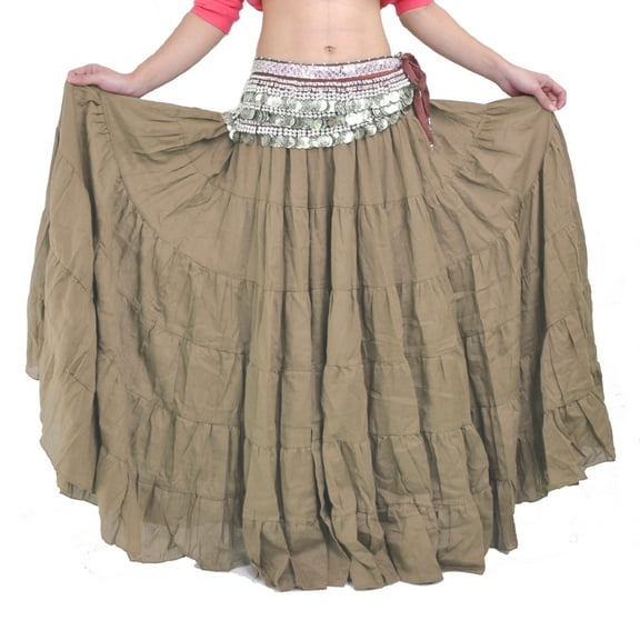 Flax 8m Tribal Skirt Tribal Dance Skirt Belly Dance Skirt Gypsy Skirt Big Swing Skirt Bohemia Skirt with Coins Hip Scarf,khaki