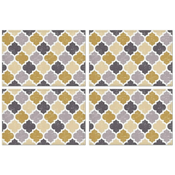 Flax Bohemian Tribal Style Placemats Set of 4, 12x18 Inch Artistic Rustic Table Mats, Washable Vintage Ethnic Decor for Nordic Kitchen or Farmhouse Dining Room Setting