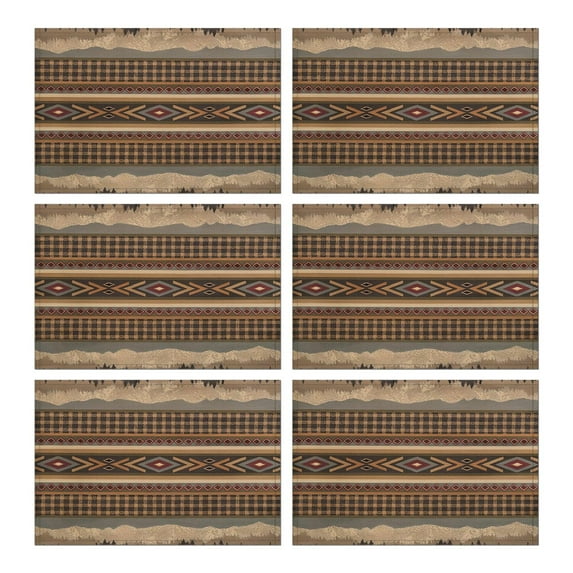 Flax Boho Chic Placemats Set of 6, 12x18 Inch Tribal Pattern Table Mats, Washable Vintage Style Decor for Rustic Nordic Farmhouse Dining Room or Artistic Kitchen Table