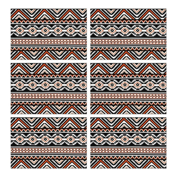 Flax Boho Rustic Tribal Style Placemats Set of 6, 12x18 Inch Artistic Vintage Table Mats, Washable Ethnic Decor for Farmhouse Dining Table and Nordic Kitchen Space