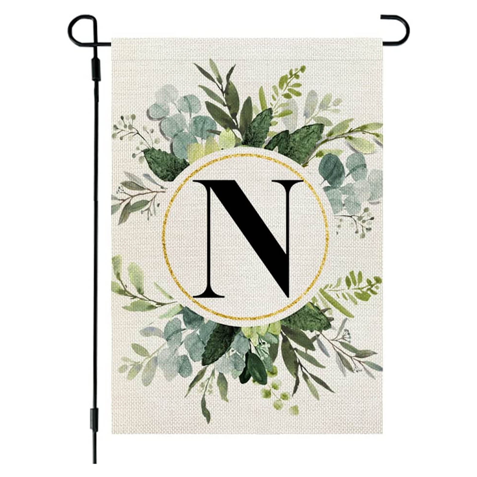 Flax Garden Flag with 26 Letters & Green Plant Printing, Personalized ...