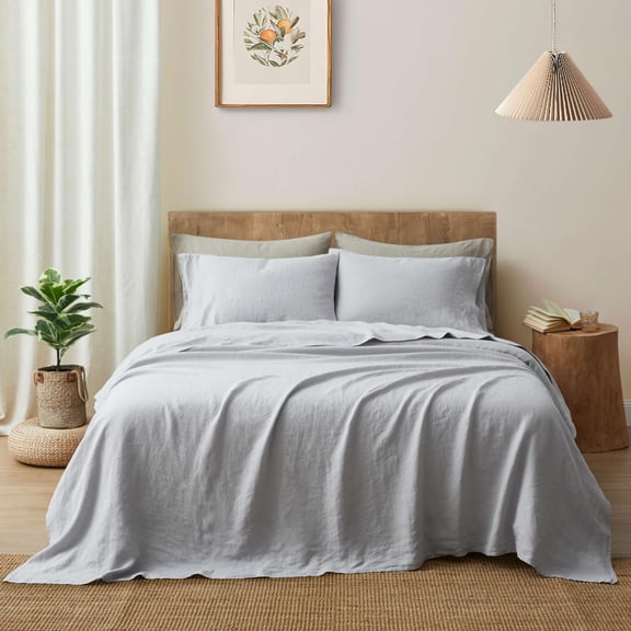 Flax Linen Bedding Set Light Grey California King
