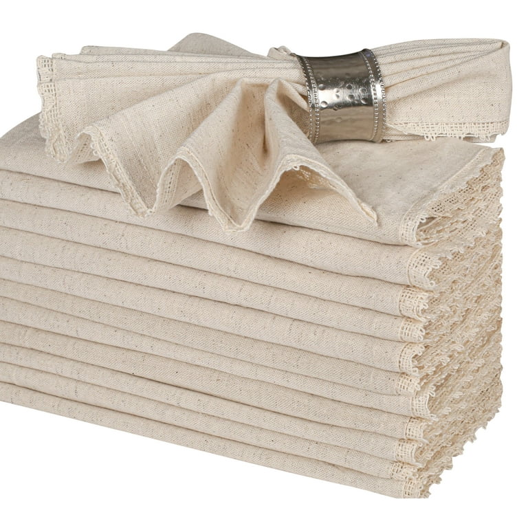 Linen Hemstitched Cloth Napkins, Set of 12 - Natural Flax, Washable Dinner  Napkins
