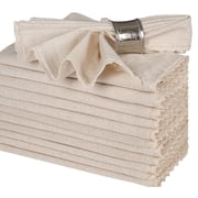 Bedding Craft Natural Linen Flax Cotton Cloth Dinner Napkins – Linen Fabric Napkins with Lace Trim and Mitered Corners – Set of 12, 18"x18"