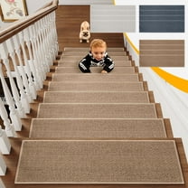 Flax Non Slip Stair Treads 8x30in Brown 4 Pack | Rubber Backing Indoor Washable Stair Mats | Self Anti Slip Rug for Wooden Steps Pet Kids Friendly Safety