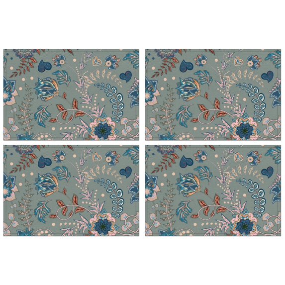 Flax Paisley Placemats Set of 4, Heat Resistant Wrinkle Free Linen Table Mats with Colorful Retro Bohemian Floral Pattern and Artistic Ethnic Mandala Geometric Design