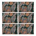 thumbnail image 1 of Flax Paisley Placemats Set of 6 with Heat Resistant Wrinkle Free Design, Featuring Colorful Retro Boho Floral and Mandala Geometric Artistic Decor, 1 of 5