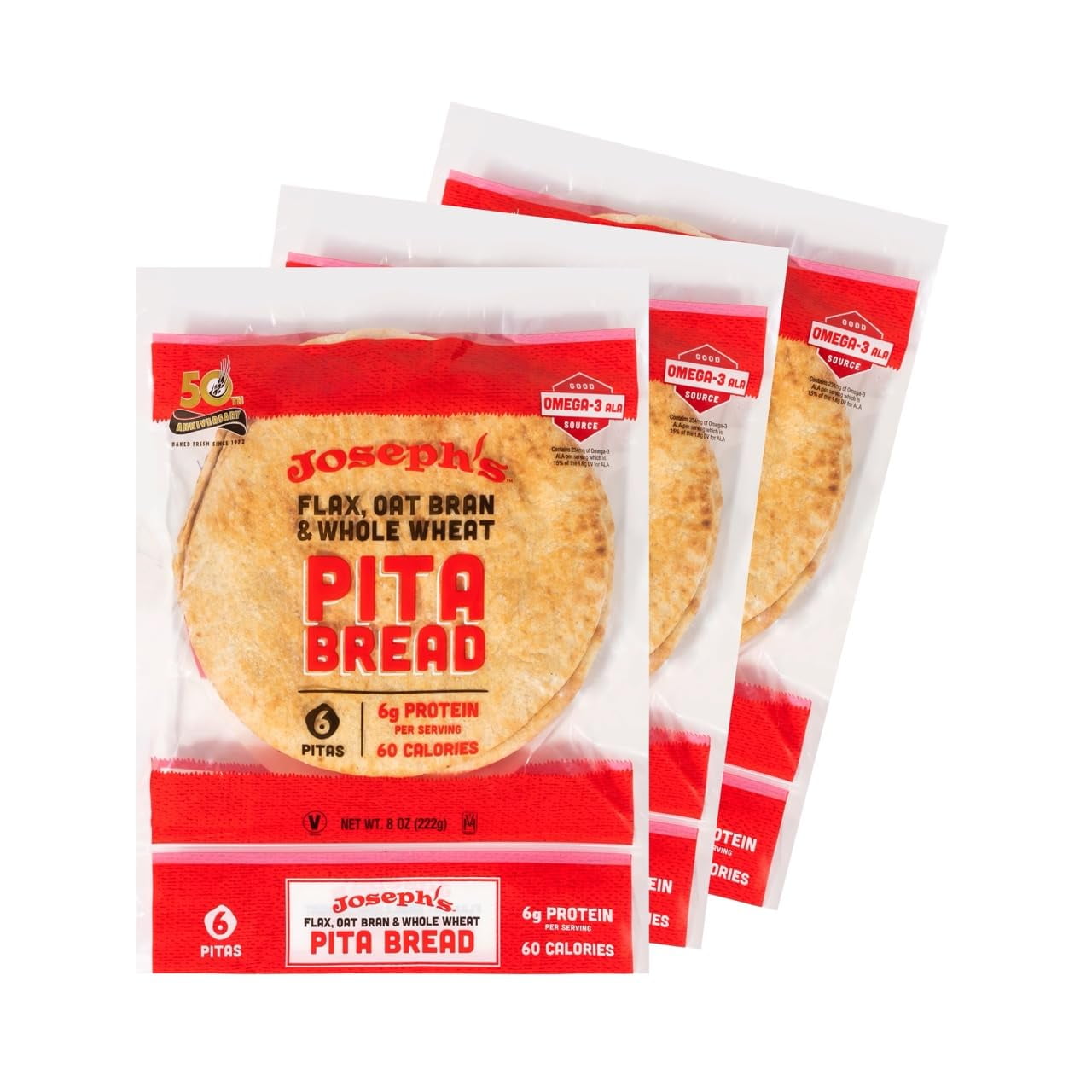 Flax Pita 3 Pack Pita Bread Value 3Pack, Flax Oat Bran and Whole