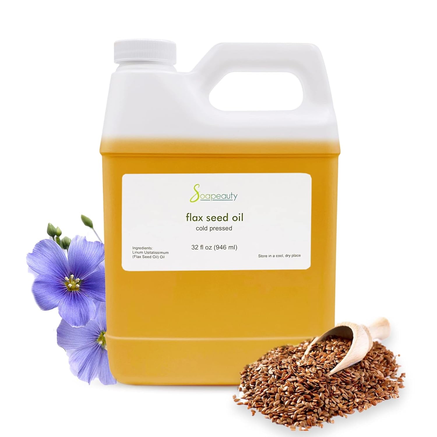 Flax Seed Oil Unrefined Cold Pressed 100 Pure and Natural for Skin, Hair and DIY Recipes