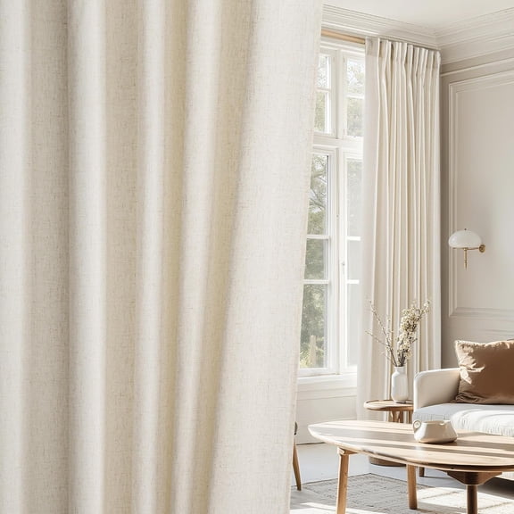 Flax Sheer Linen Curtains for Living Room 95 inch Long 2 Panels, Rod Pocket & Back Tab Semi Sheer Drapes Privacy Added with Light Filtering for Bedroom/Living Room, Natural, W55 x L95