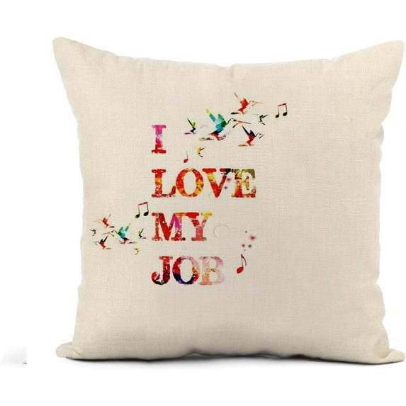 Flax Throw Pillow Cover Colorful Fantasy I Love My Job Inscription Abstract Artistic 18x18 Inches Pillowcase Home Decor Square Cotton Linen Pillow Case Cushion Cover