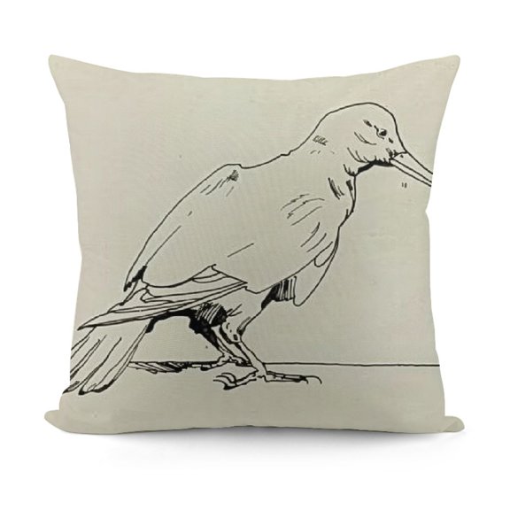 Flax Throw Pillow Cover Crow Sketched Little Raven Monochrome Freehand Drawing Linear Inches Pillowcase Home Decor Square Pillow Case Cushion Cover