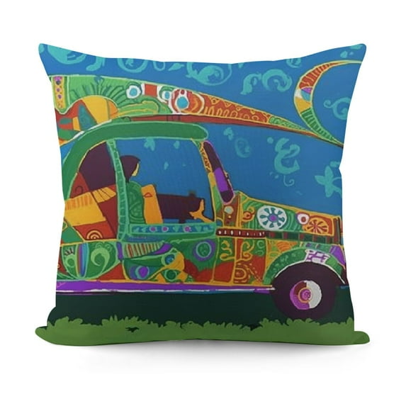 Flax Throw Pillow Cover India of Auto Rickshaw in Indian Rikshaw Ethnic Tuktuk Pillowcase Home Decor Square Pillow Case Cushion Cover