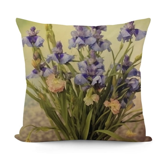Flax Throw Pillow Cover Leaf Purple Iris Flowers Blooming in The Garden Bloom Pillowcase Home Decor Square Pillow Case Cushion Cover