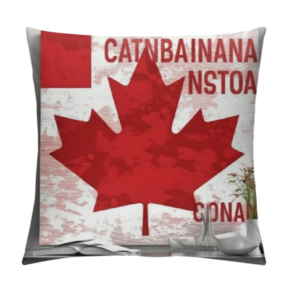 Flax Throw Pillow Cover Red Maple Leaf Silhouette Canada Flag Detail Tag Cloud Pillowcase Home Decor Square Pillow Case Cushion Cover