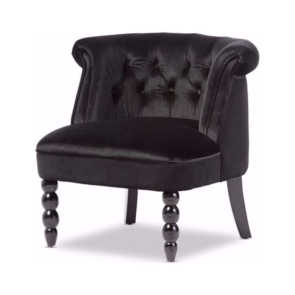 Flax Victorian Style Black Velvet Fabric Upholstered Vanity Accent Chair