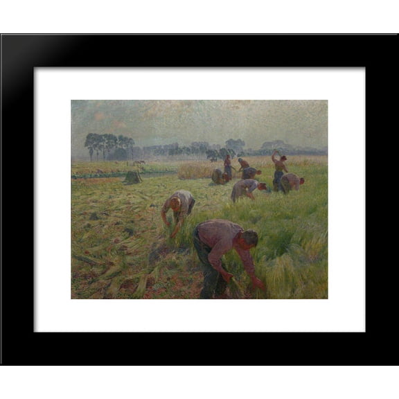 Flax harvesting 20x24 Framed Art Print by Emile Claus