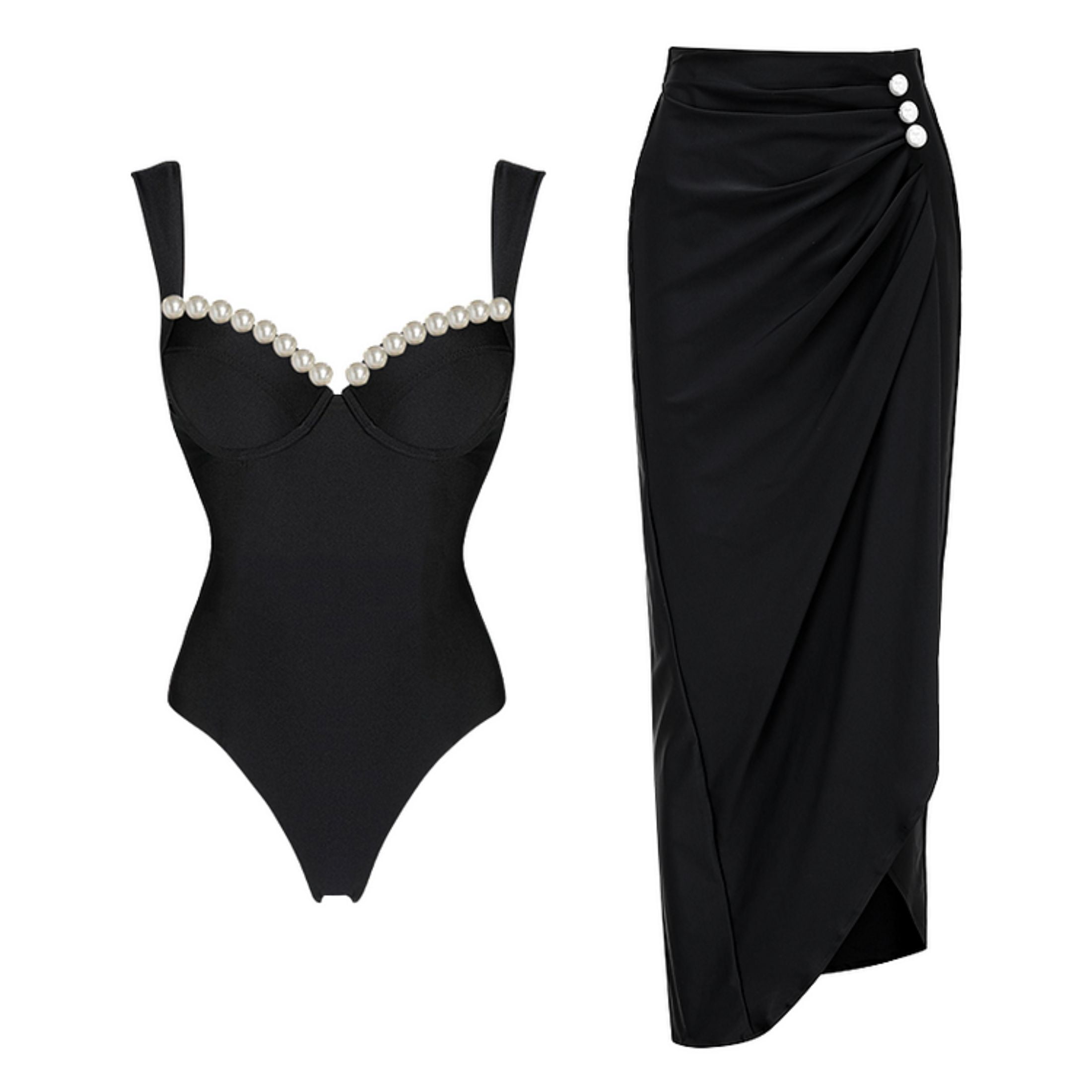 Flaxmaker Women One Piece Swimsuit Black Pearl Push Up V Neck Bathing ...
