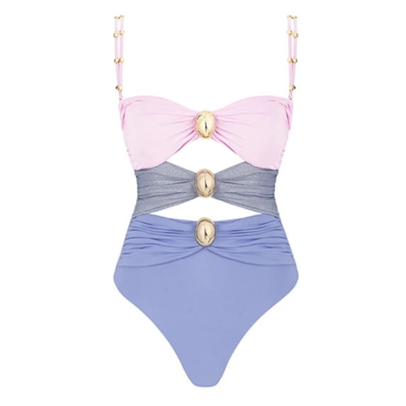 Flaxmaker Women Swimsuit Color Block Cutout Removable Strap One Piece and Sarong Bathing Suit Two pieces Swimwear Set