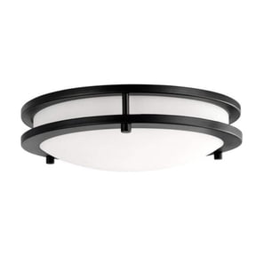 Open Box Flaxmere 12 in. Matte Black Dimmable Integrated LED Flush Mount Ceiling Light with Frosted White Glass Shade