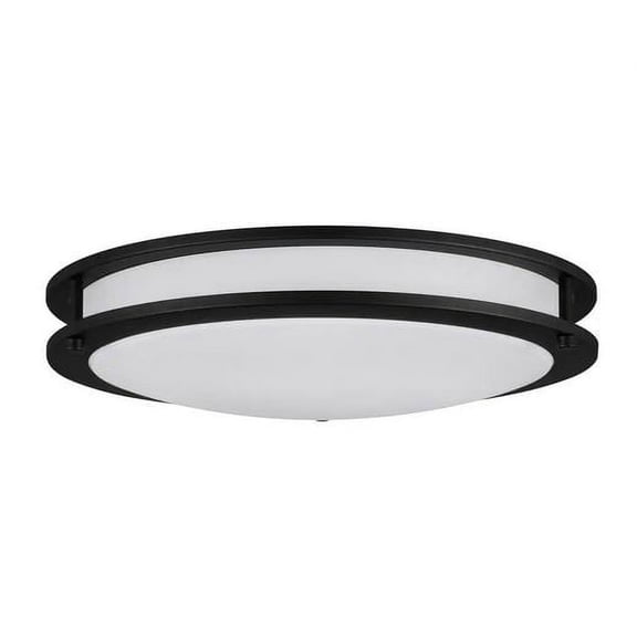 Flaxmere 14 in. Matte Black Dimmable LED Flush Mount Ceiling Light with Frosted White Glass Shade