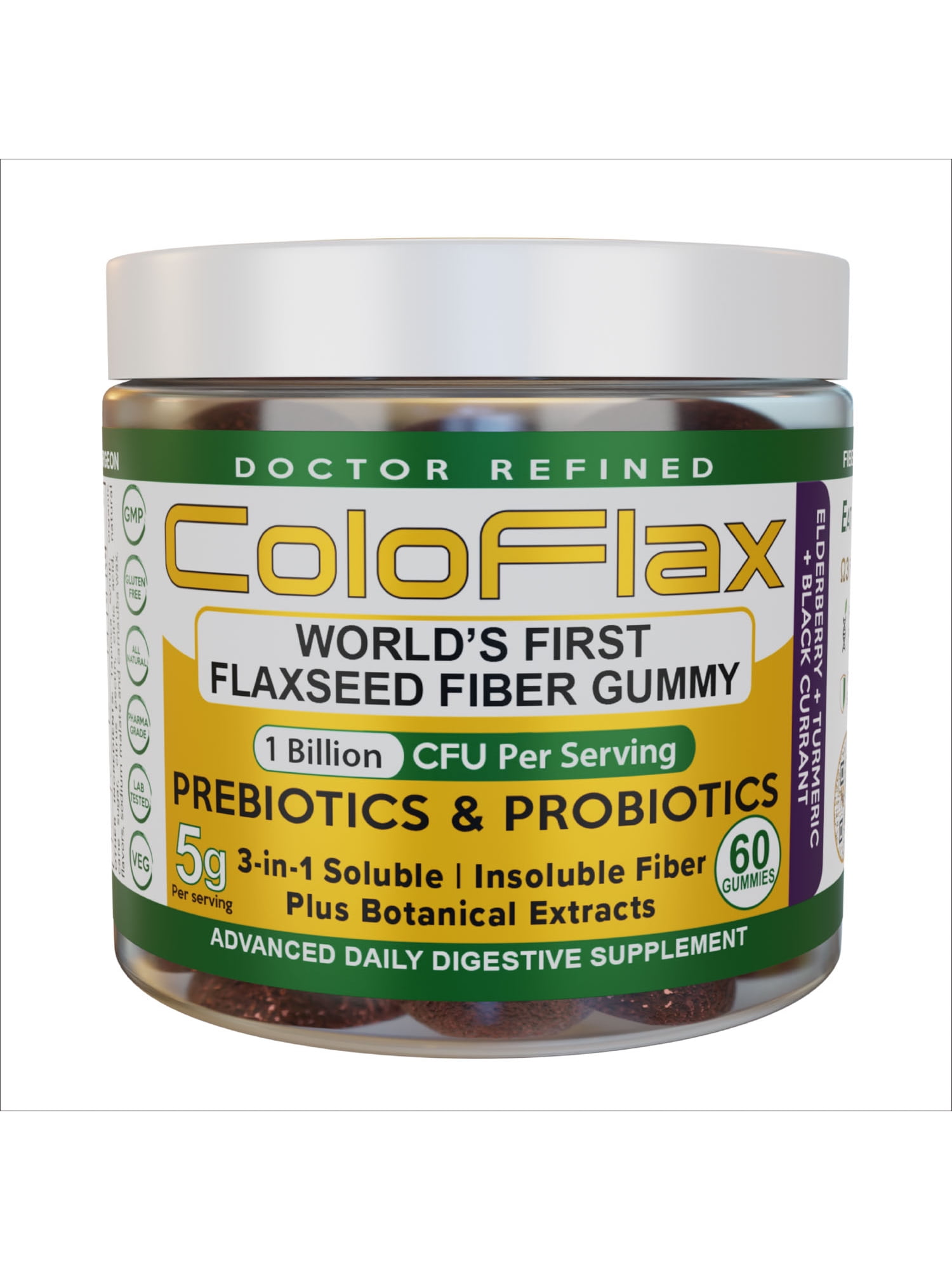 Flaxseed Fiber Gummies Soluble & Insoluble Fibers for Adults, 5g Fiber