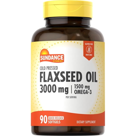 Flaxseed Oil 3000mg | 90 Softgels | With 1500mg Omega-3 | Cold Pressed | by Sundance