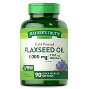 Flaxseed Oil Capsules | 3000mg  | 90 Softgels | Cold Pressed, Non-GMO, Gluten Free Supplement | by Nature's Truth