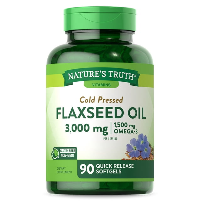 Flaxseed Oil Capsules 3000mg 90 Softgels Cold Pressed, NonGMO