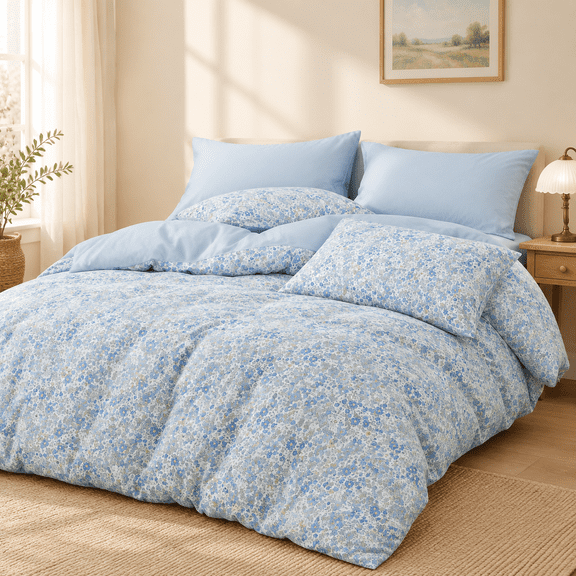 - Flcomforter Set Cute Vintflowertagecore Aesthetic For Women Teen Soft Lightweight Dorm Bedding 3 Pieces Light Blue/xl Size