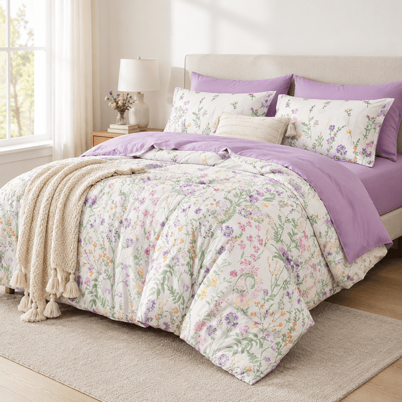 Flcomforter Set Size 7 Piece Cute Flower Pattern For Women Teen Soft ...