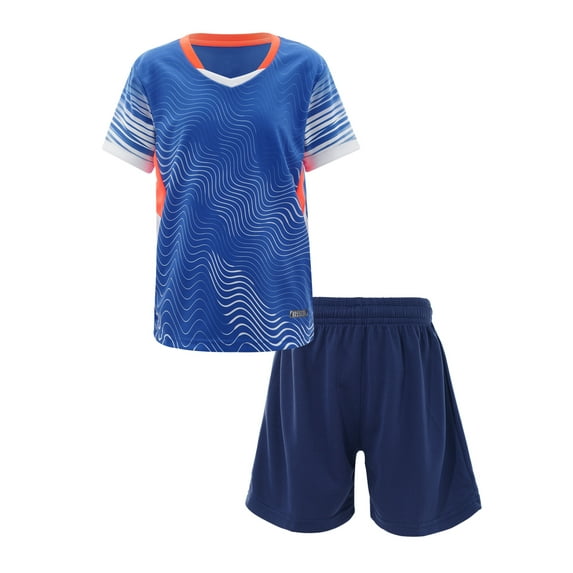 Fldy Boys Soccer Jersey Football Training Uniform Short Sleeve T-Shirts and Shorts Outfits Royal Blue XS