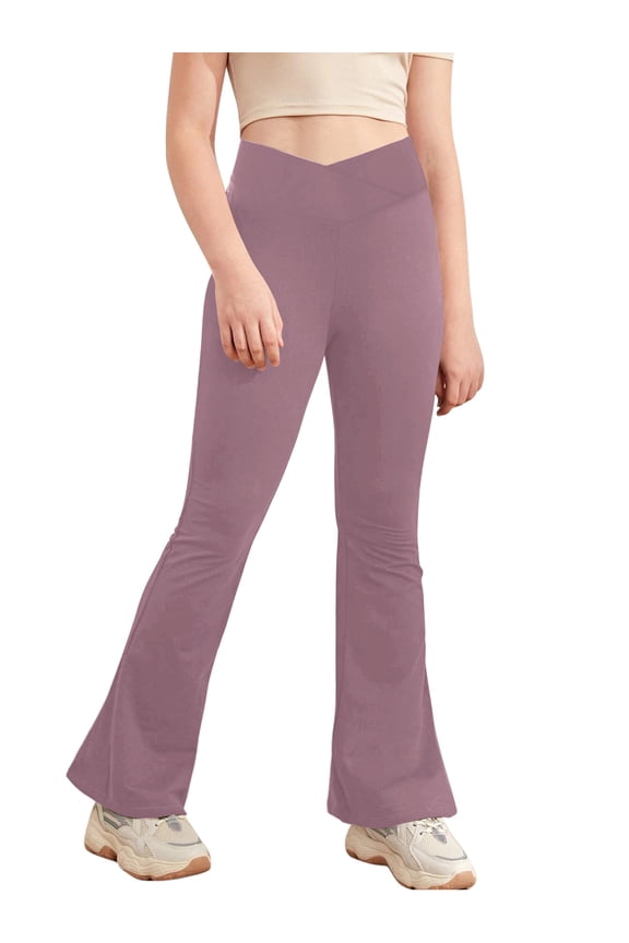 Kids Girl's Yoga Pants Dance Flare Pants Leggings Gymnastics Sweatpants Athletic Bell Bottoms Purple 140