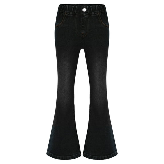 Fldy Girls Flared Jeans Slim Fit Elastic Waistband Pants Casual Denim Trousers Black 9-10